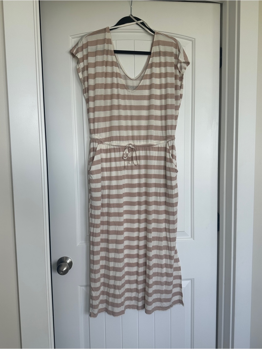 Torrid Beige and White Striped Drawstring Midi Knit Dress